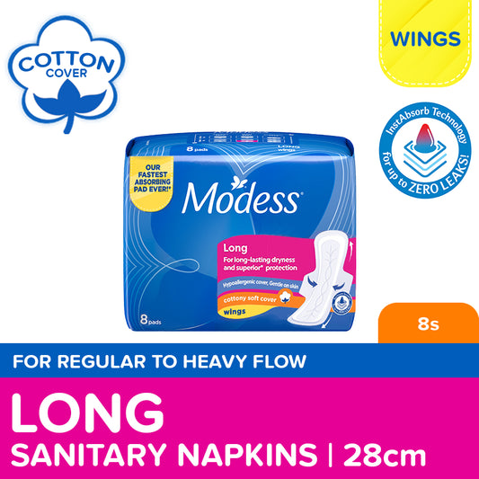 Modess Long Maxi w/ Wings Sanitary Napkins 8s