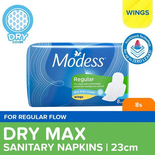 Modess Dry Max w/ Wings Sanitary Napkins 8s