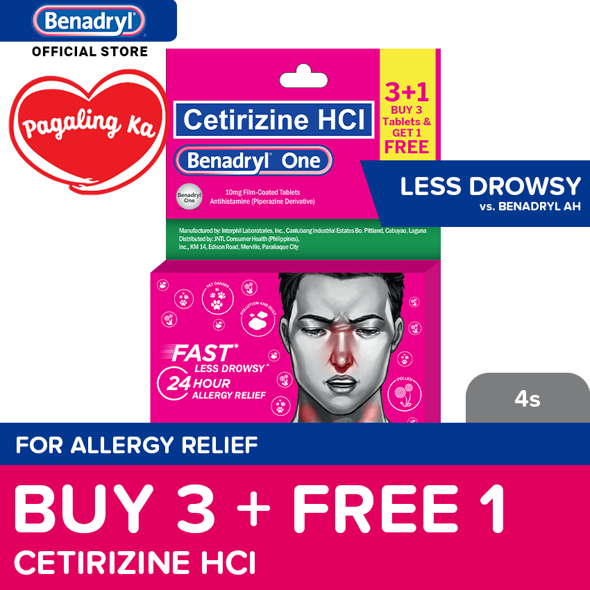 Benadryl One (3+1 FREE) : for allergy relief, less drowsy, less drowse